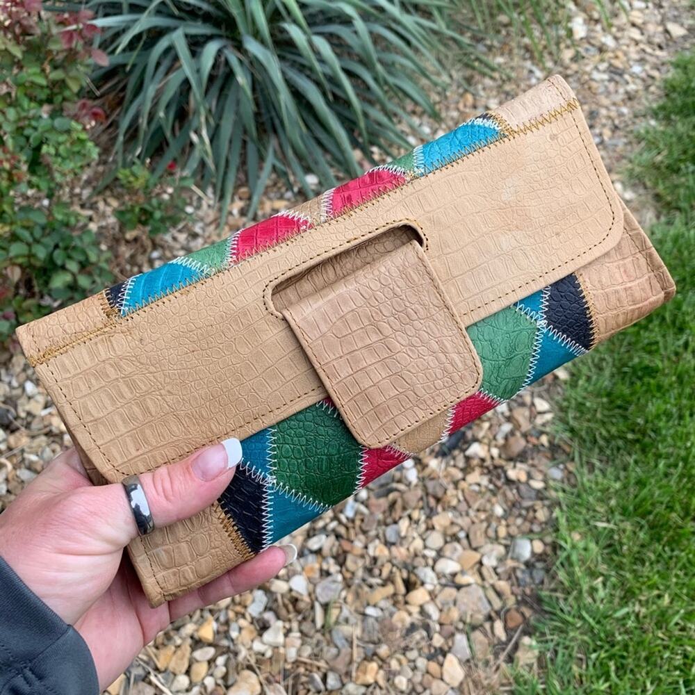 Vintage leather diamond patchwork clutch wallet